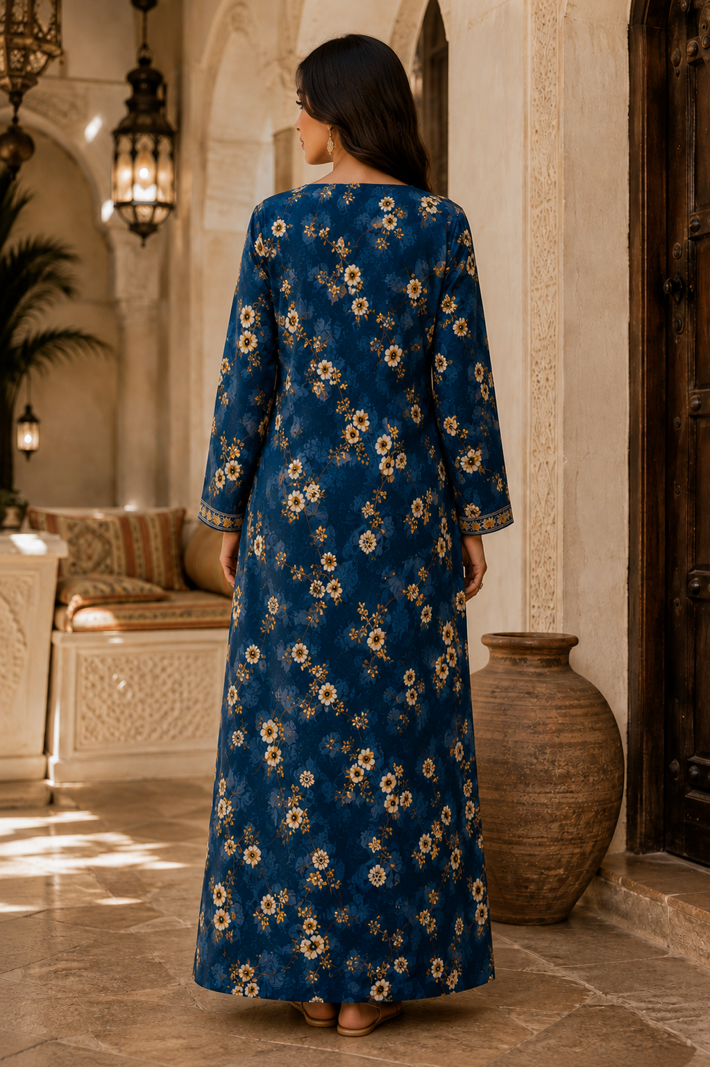 Navy Blue Floral Unstitched Jacquard Mukhawar - Image 2