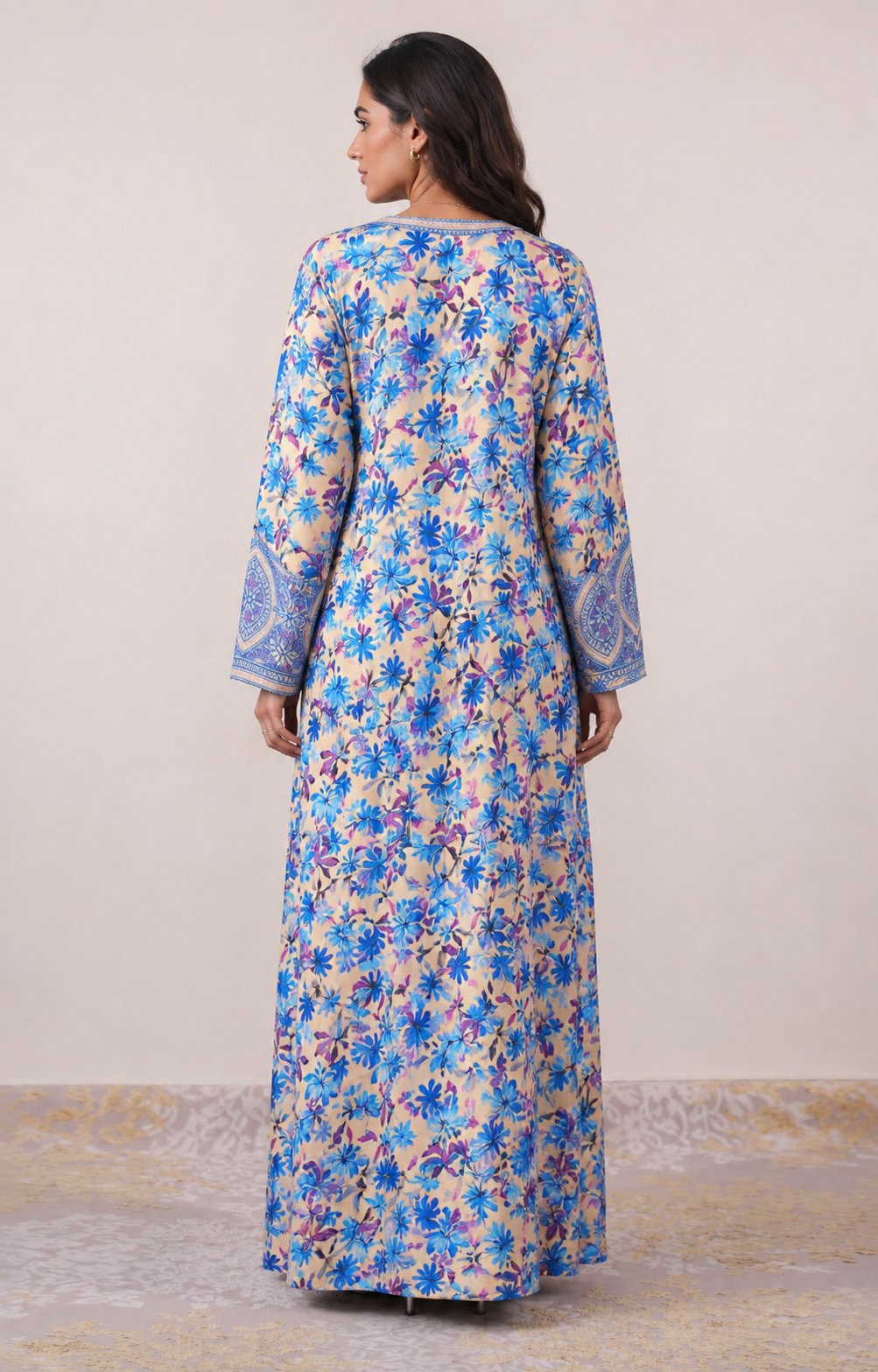 Blue Floral Unstitched Jacquard Mukhawar - Image 2