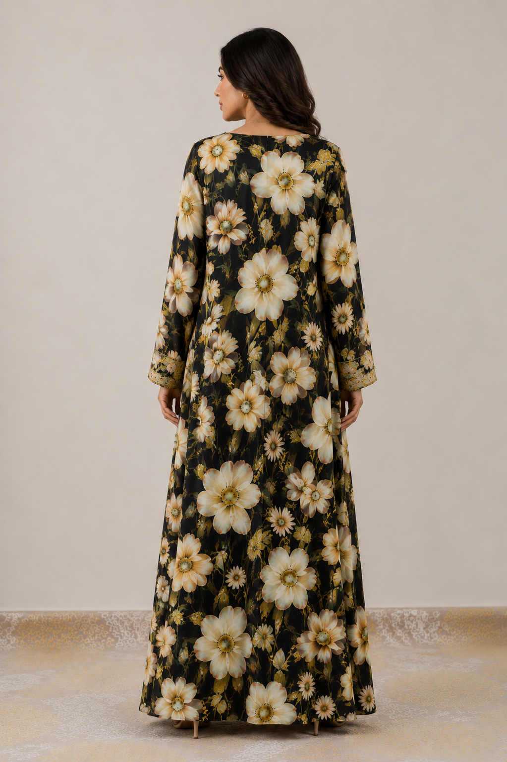 Black Floral Unstitched Jacquard Mukhawar - Image 2