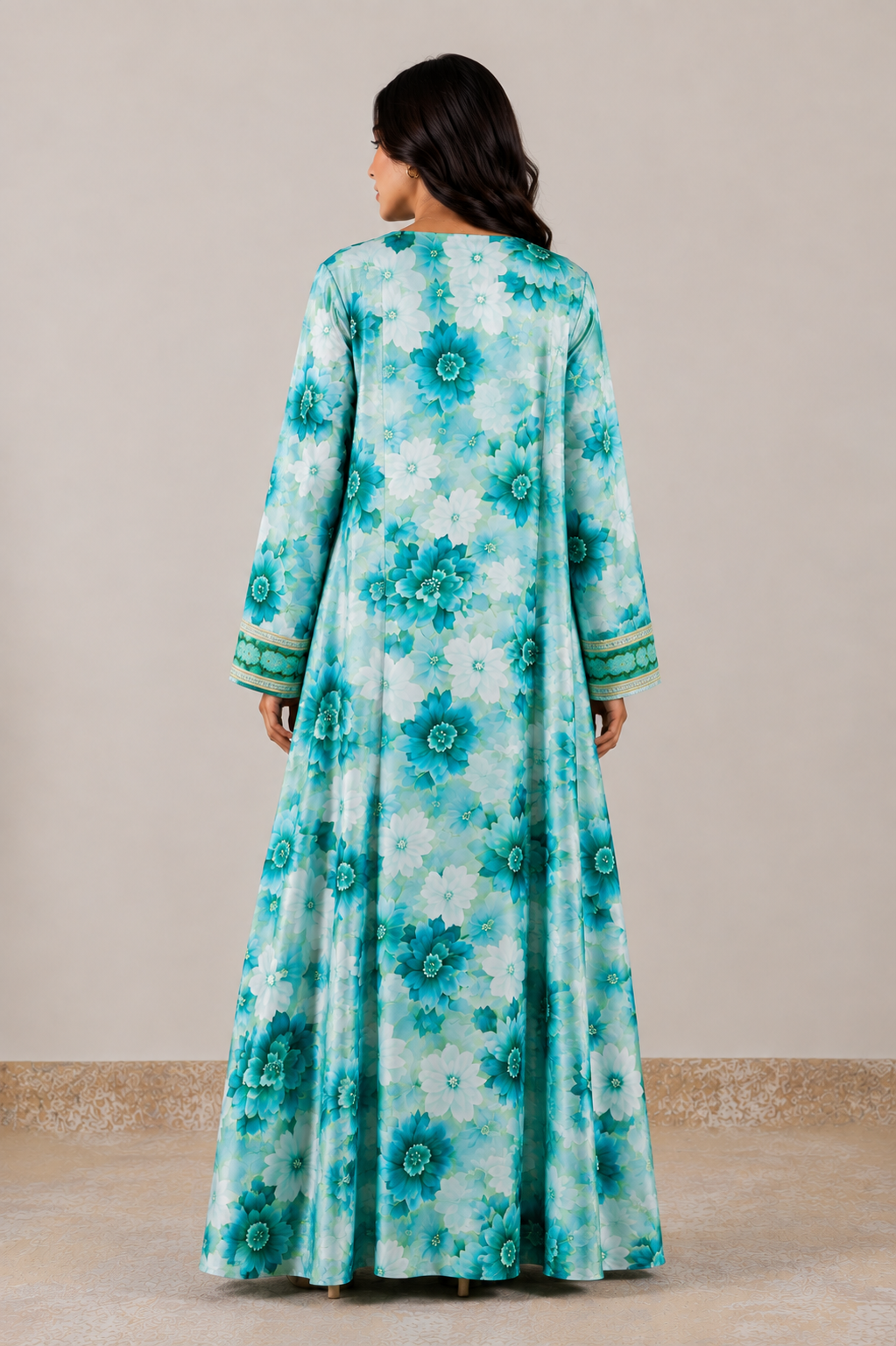 Unstitched Turquoise Floral Embroidered Harir Mukhawar - Image 2