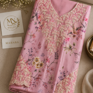 Unstitched Pink Floral Embroidered Harir Mukhawar