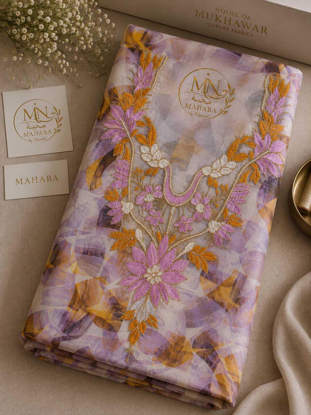 Unstitched Lavender Floral Harir Mukhawar