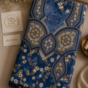 Navy Blue Floral Unstitched Jacquard Mukhawar