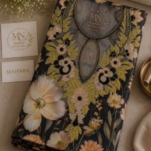 Black Floral Unstitched Jacquard Mukhawar