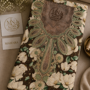 Brown Floral Unstitched Jacquard Mukhawar