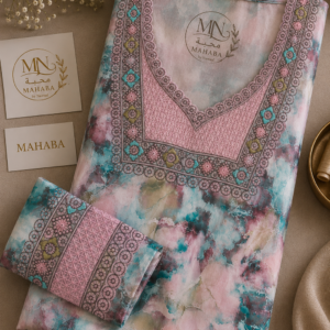 Pastel Pink & Turquoise Unstitched Jacquard Mukhawar